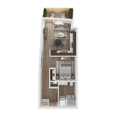 a floor plan of a 1 bedroom apartment with a bathroom and a balcony